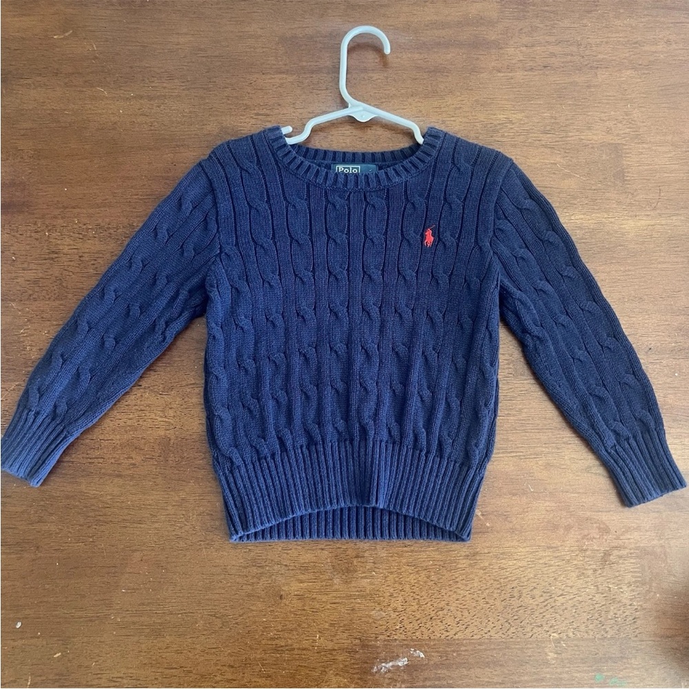 Polo Ralph Lauren Sweater 3T Toddler Cable Knit Navy Blue 100% Cotton